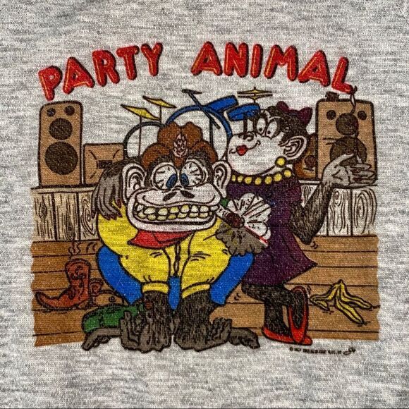 VINTAGE 70s Party Animal Pullover Sweatshirt - Picture 2 of 5